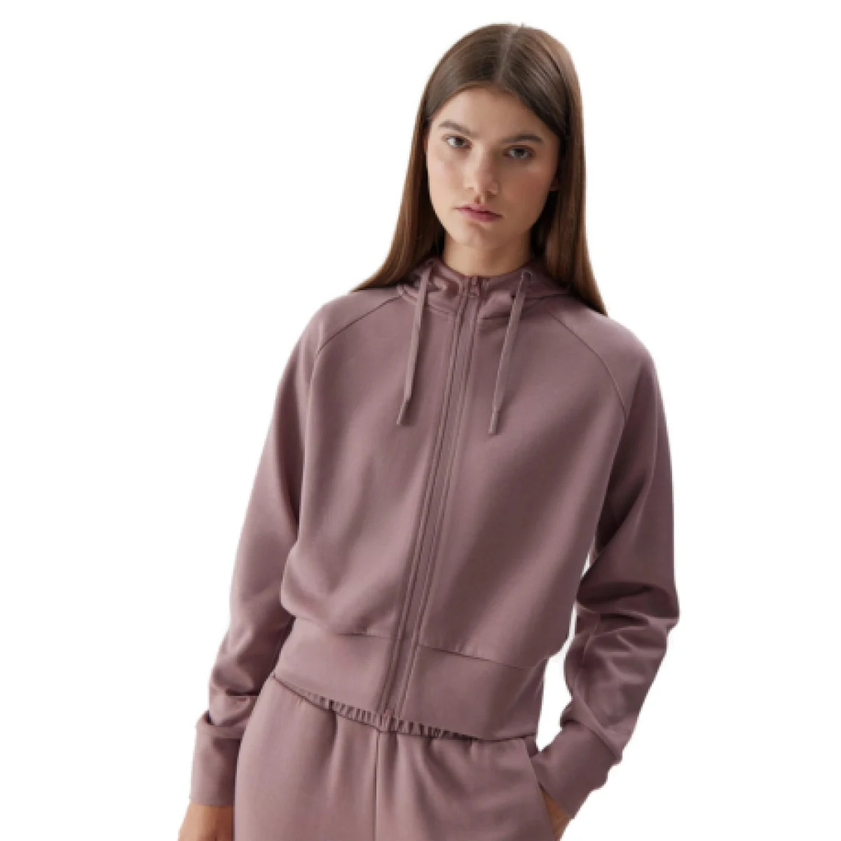 Dámska mikina so zipsom 4F SWEATSHIRT-AW23TSWSF0766-83S-BEIGE · záber 1