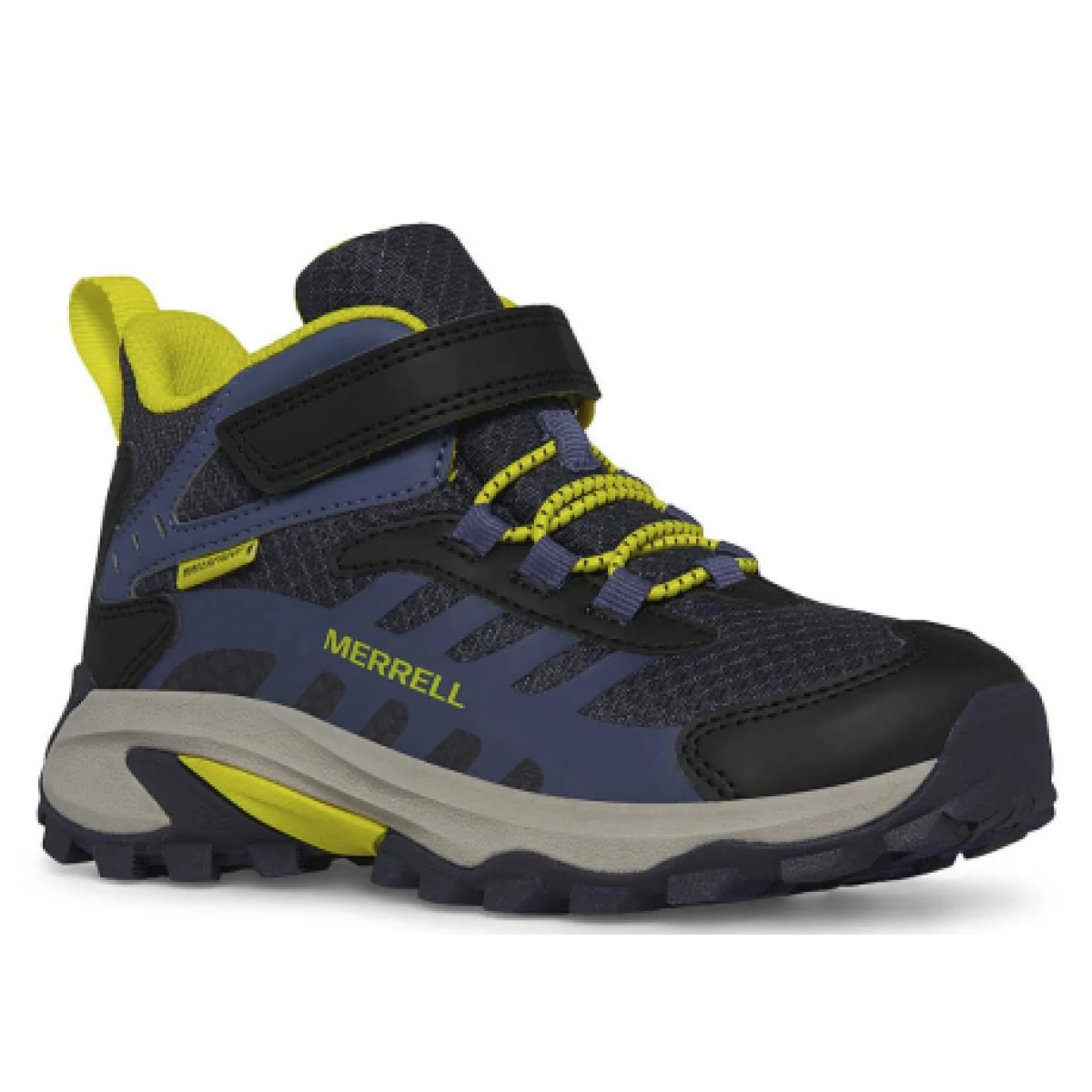 Chlapčenská členková turistická obuv MERRELL Moab Speed 2 Mid A C WTRPF K navy hiviz · záber 1
