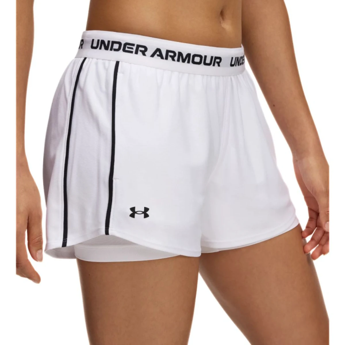 Dámske tréningové kraťasy UNDER ARMOUR Tech Play Up 2in1 Shorts-WHT · záber 3