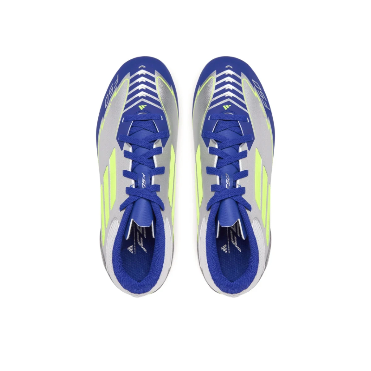 Chlapčenské futbalové kopačky outdoorové ADIDAS F50 League Messi Jr FG MG silver metallic solar yellow lucid blue · záber 2