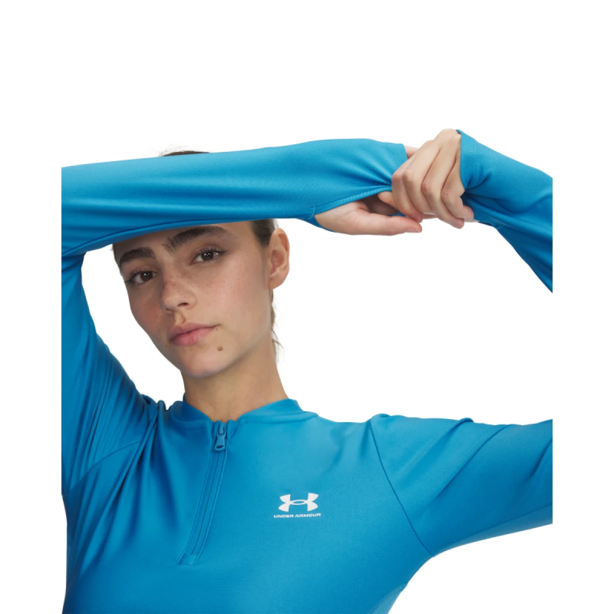 Dámske tréningové tričko s dlhým rukávom UNDER ARMOUR HeatGear Rib 1 4 Zip LS-BLU · záber 2