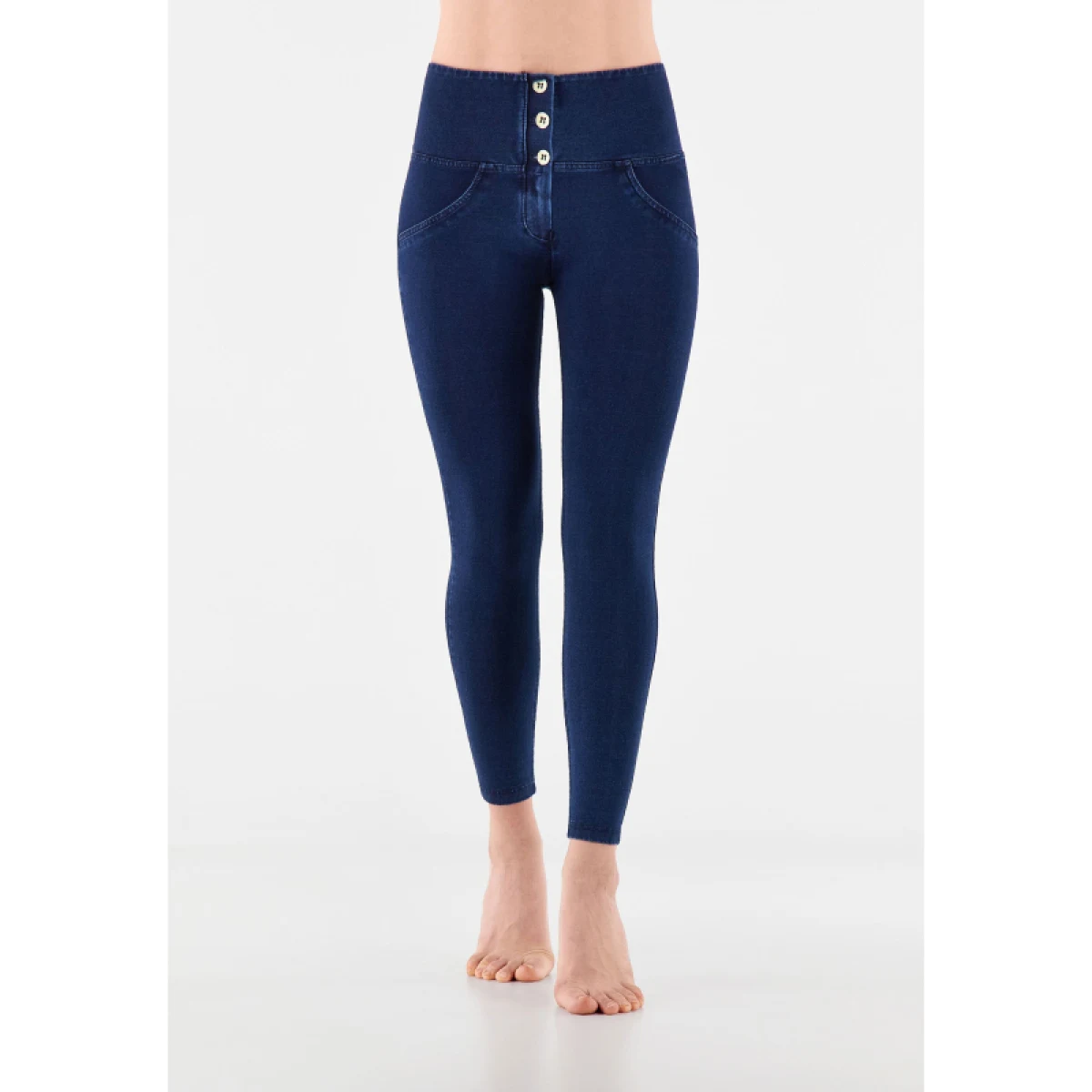 Dámske jeggings nohavice FREDDY WR.UP® superskinny push up 7 8 jeggings with high waist and buttons-Blue · záber 2