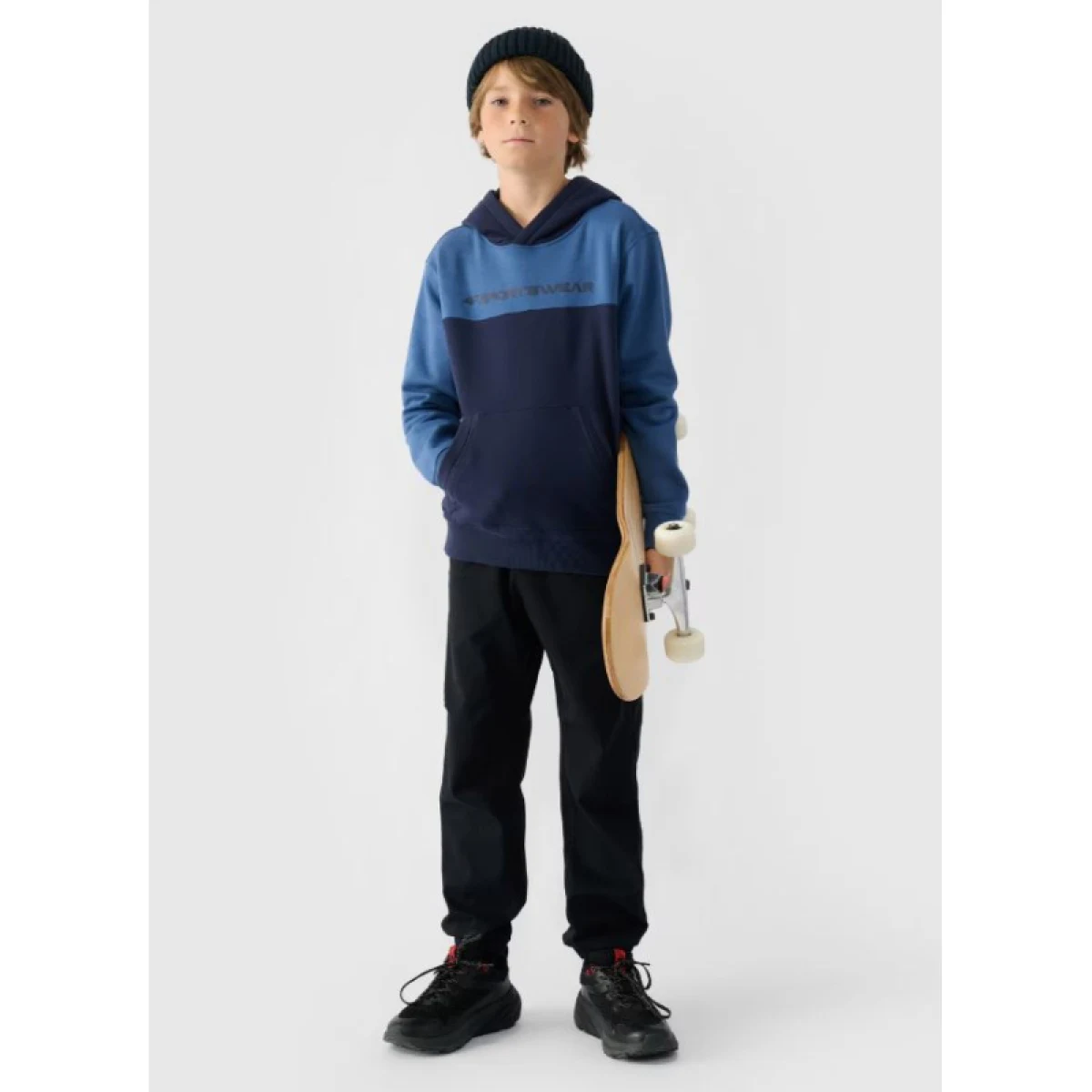 Chlapčenská mikina s kapucňou 4F JUNIOR SWEATSHIRT-JWAW24TSWSM1222-30S-DARK BLUE · záber 4