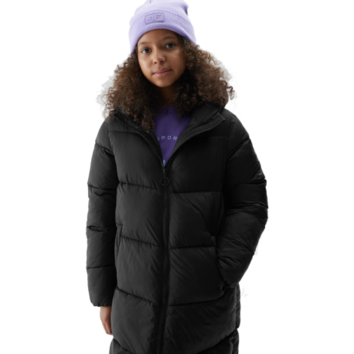 Dievčenská bunda 4F JUNIOR DOWN JACKET-JAW23TDJAF268-21S-BLACK · záber 1