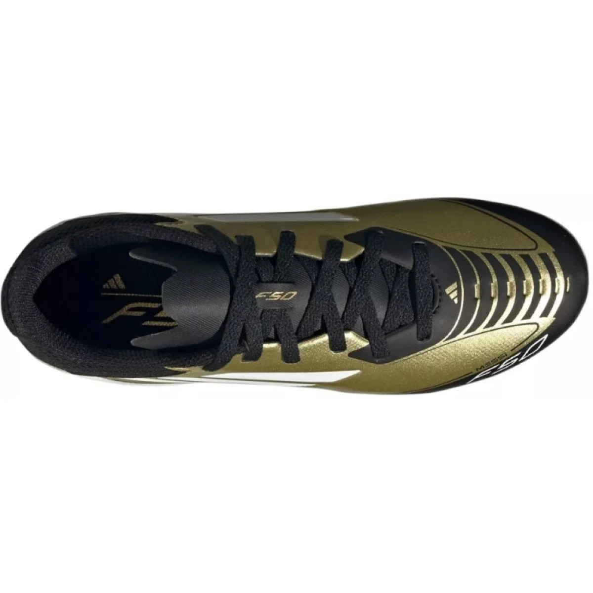 Chlapčenské futbalové kopačky outdoorové ADIDAS F50 League Messi Jr FG gold met cloud white core black · záber 3