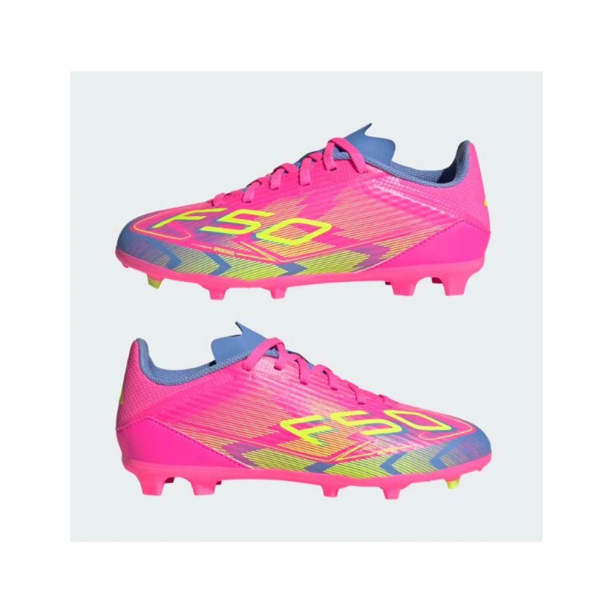Chlapčenské futbalové kopačky outdoorové ADIDAS F50 League Jr FG MG lucid pink lucid lemon blue fusion · záber 4