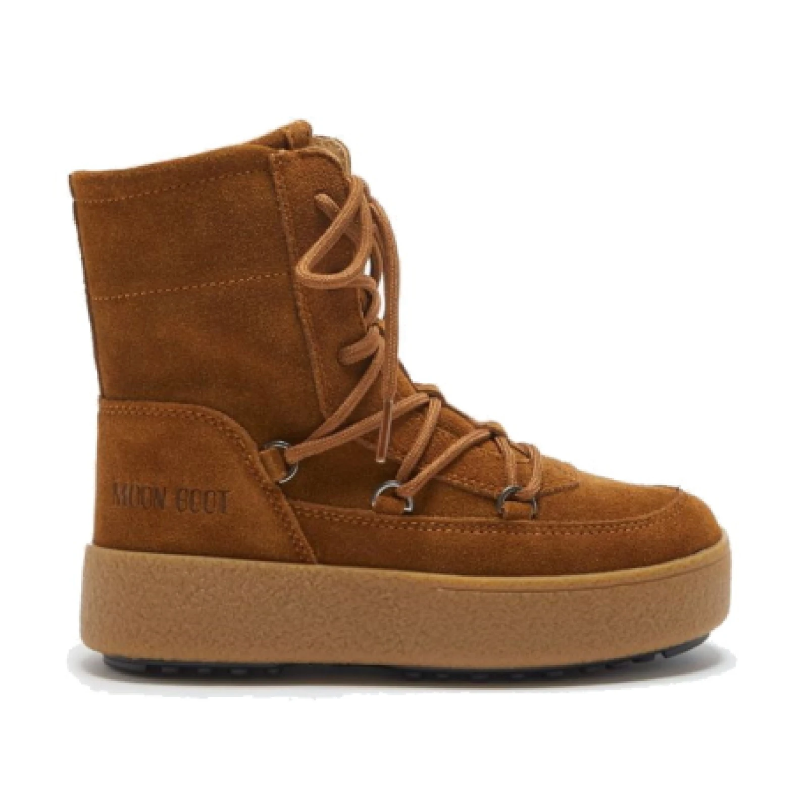 Dievčenské vysoké zimné topánky MOON BOOT JTRACK LACE SUEDE, 001 cognac · záber 1