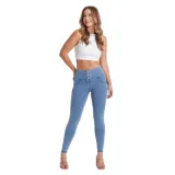 Dámske jeggings nohavice FREDDY WR.UP® push up superskinny jeggings with high waist and buttons-Blue · záber 1